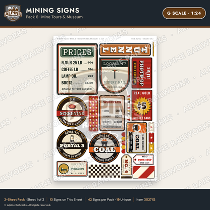 Alpine Railworks 30271G G Scale Mining Signs - Mine Tours & Museum