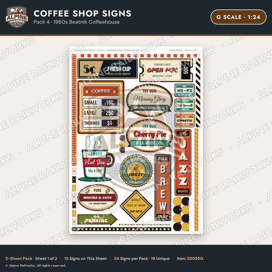 Alpine Railworks 30095G G Scale Coffee Shop Signs