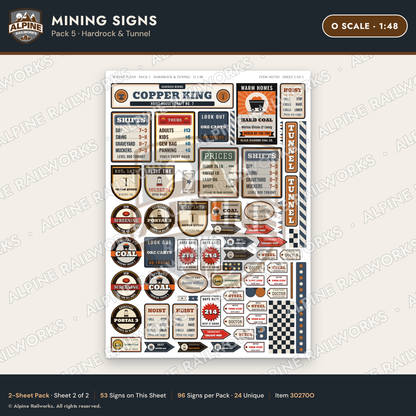 Alpine Railworks 30270O O Scale Mining Signs - Hardrock & Tunnel
