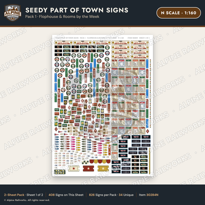 Alpine Railworks 30284N N Scale Seedy Part of Town Signs - Flophouse
