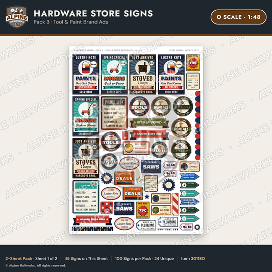 Alpine Railworks 30118O O Scale Hardware Store Signs - Tool