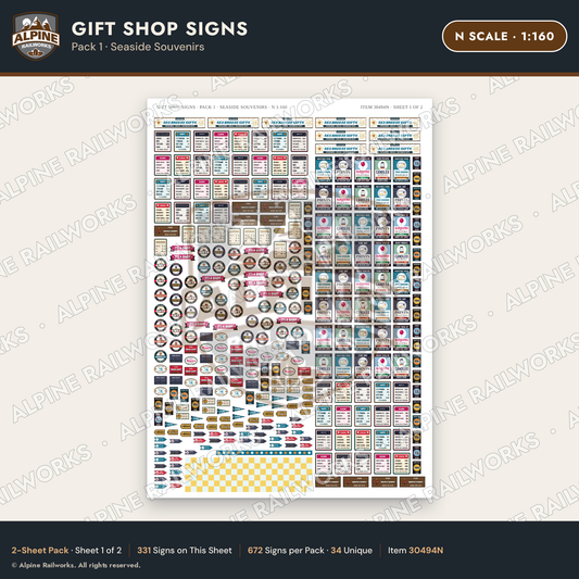 Alpine Railworks 30494N N Scale Gift Shop Signs - Seaside Souvenirs