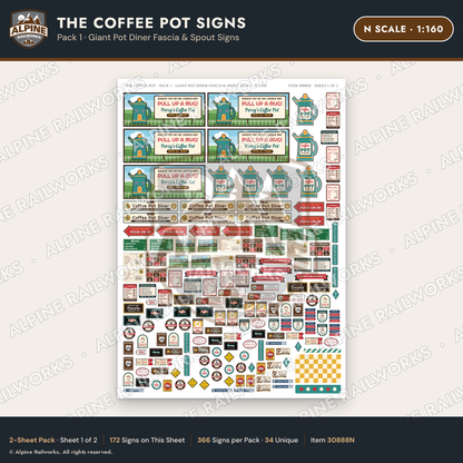 Alpine Railworks 30888N N Scale Roadside Signs - Coffee Pot Diner