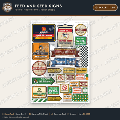 Alpine Railworks 30025G G Scale Feed and Seed Signs - Modern Farm