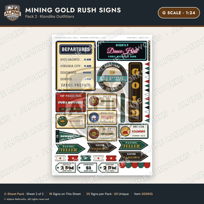 Alpine Railworks 30261G G Scale Mining Gold Rush Signs