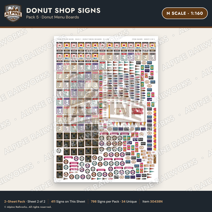 Alpine Railworks 30438N N Scale Donut Shop Signs - Donut Menu Boards