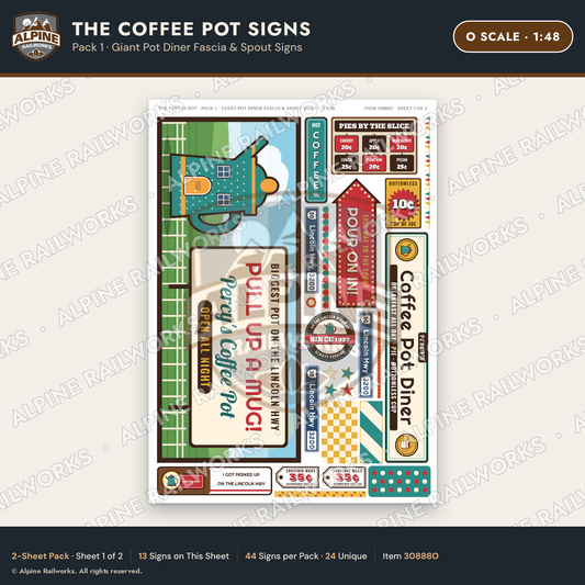 Alpine Railworks 30888O O Scale Roadside Signs - Coffee Pot Diner