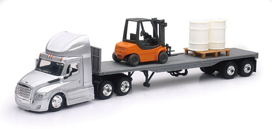 New Ray 16073 1/43 Freightliner Cascadia, Flatbed & Forklift