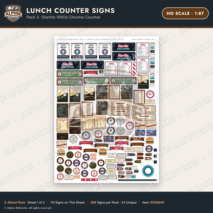 Alpine Railworks 30106HO HO Scale Lunch Counter Signs
