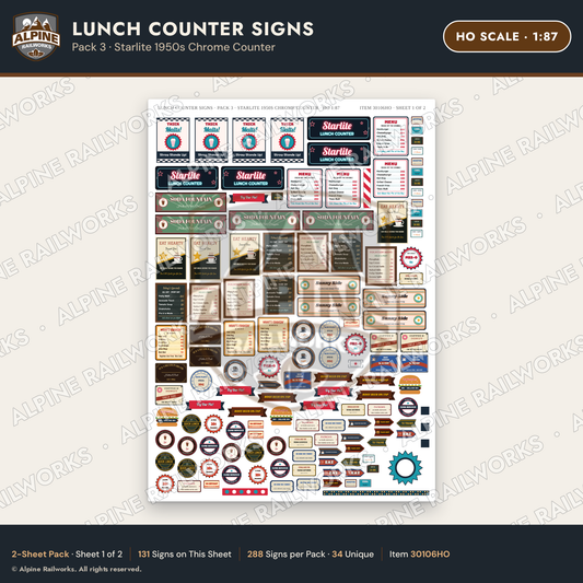 Alpine Railworks 30106HO HO Scale Lunch Counter Signs