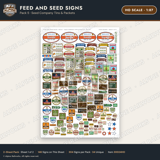 Alpine Railworks 30024HO HO Scale Feed and Seed Signs