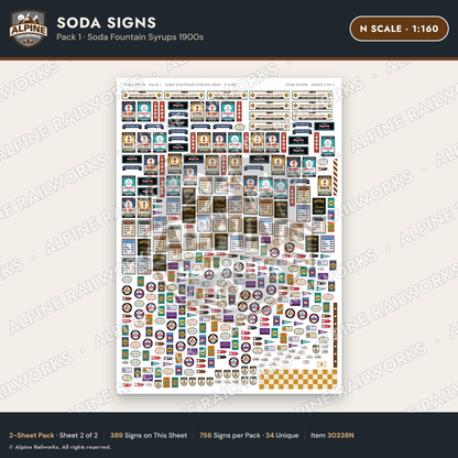 Alpine Railworks 30338N N Scale Soda Signs - Soda Fountain Syrups