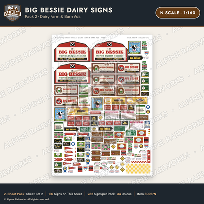 Alpine Railworks 30967N N Scale Roadside Signs - Giant Cow Dairy