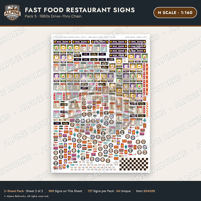 Alpine Railworks 30432N N Scale Fast Food Restaurant Signs