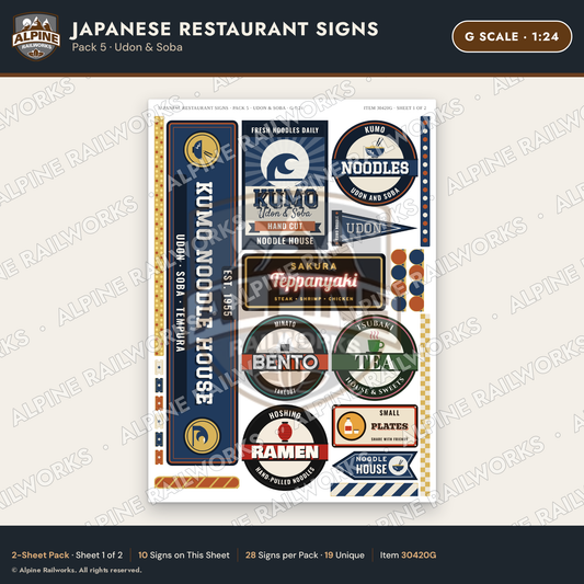 Alpine Railworks 30420G G Scale Japanese Restaurant Signs - Udon
