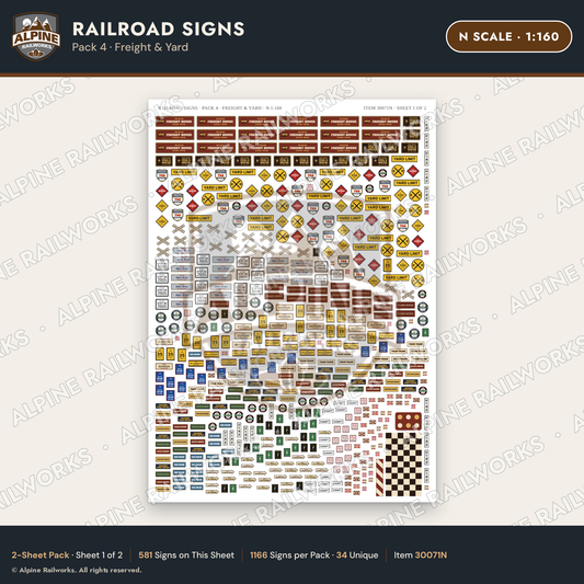 Alpine Railworks 30071N N Scale Railroad Signs - Freight & Yard