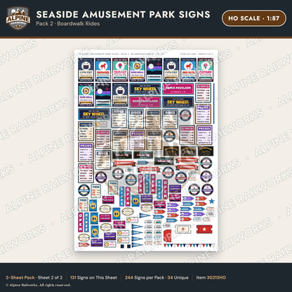 Alpine Railworks 30213HO HO Scale Seaside Amusement Park Signs