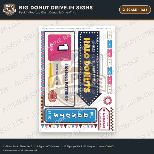 Alpine Railworks 30948G G Scale Roadside Signs - Giant Donut Shop