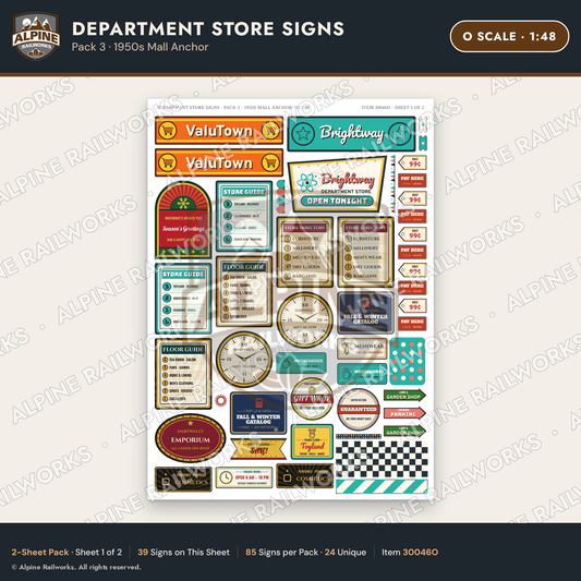 Alpine Railworks 30046O O Scale Department Store Signs - Mall Anchor