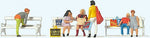 Preiser 10738 HO Scale Shopping People on Park Bench pkg(6)