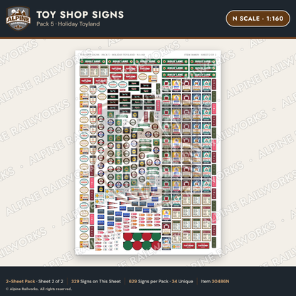 Alpine Railworks 30486N N Scale Toy Shop Signs - Holiday Toyland