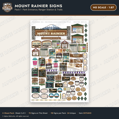 Alpine Railworks 30734HO HO Scale Tourist Signs - Mount Rainier