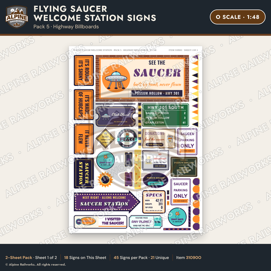 Alpine Railworks 31090O O Scale Roadside Signs - UFO Welcome Center