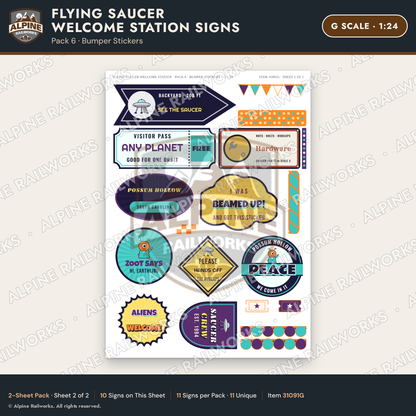 Alpine Railworks 31091G G Scale Roadside Signs - UFO Welcome Center