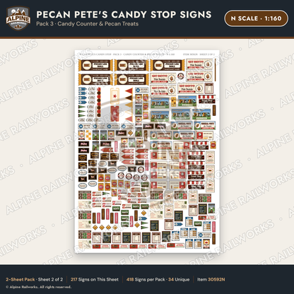 Alpine Railworks 30592N N Scale Roadside Signs - Pecan Candy Stop