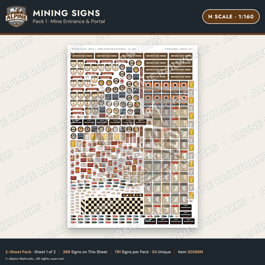 Alpine Railworks 30266N N Scale Mining Signs - Mine Entrance & Portal