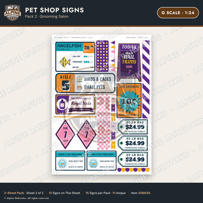 Alpine Railworks 30663G G Scale Pet Shop Signs - Grooming Salon