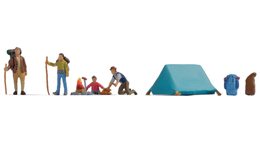 Noch 36876 N Scale Camping Set - 4 Campers, Tent & Fire