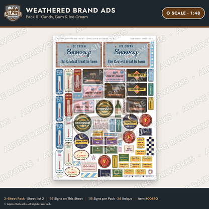 Alpine Railworks 30085O O Scale Weathered Brand Ads - Candy & Gum