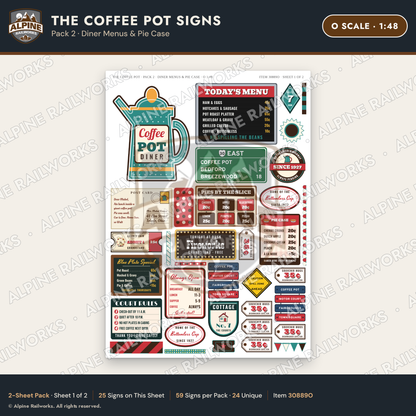 Alpine Railworks 30889O O Scale Roadside Signs - Coffee Pot Diner
