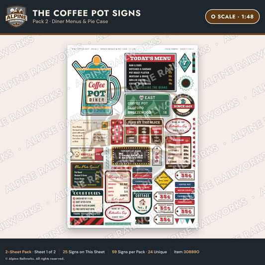 Alpine Railworks 30889O O Scale Roadside Signs - Coffee Pot Diner