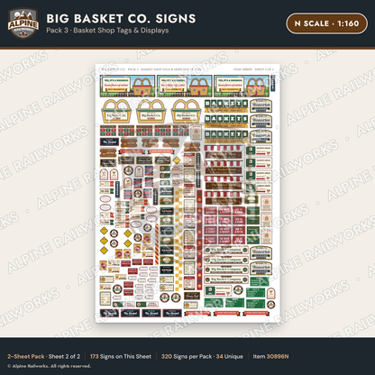 Alpine Railworks 30896N N Scale Roadside Signs - Basket Building