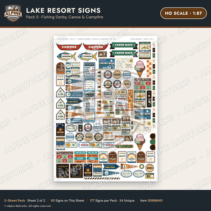 Alpine Railworks 30696HO HO Scale Lake Resort Signs - Fishing Derby