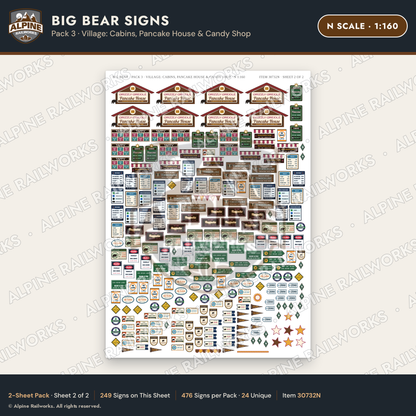 Alpine Railworks 30732N N Scale Tourist Signs - Big Bear Lake - Cabins