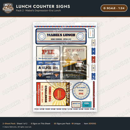 Alpine Railworks 30105G G Scale Lunch Counter Signs
