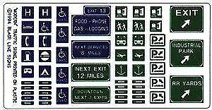 Blair Line 146 HO Scale Highway Signs -- Freeway & "Symbol" 1971-Present (blue, green & white)