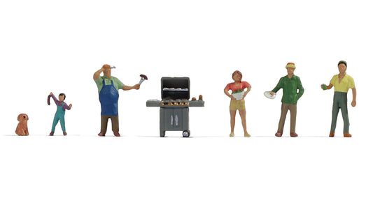 Noch 15593 HO Scale Barbecue Party, 5 Figures, Dog & Grill