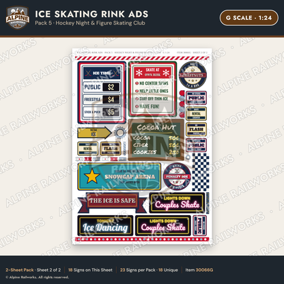 Alpine Railworks 30066G G Scale Ice Skating Rink Ads - Hockey Night