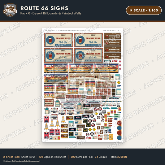 Alpine Railworks 30583N N Scale Route 66 Highway Signs