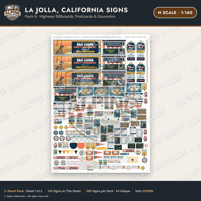 Alpine Railworks 31259N N Scale La Jolla CA Signs - Billboards