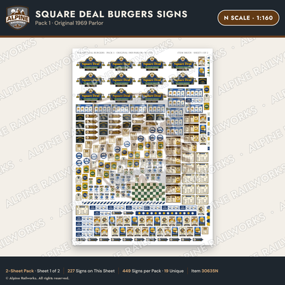 Alpine Railworks 30635N N Scale Fast Food Signs - Square Burgers