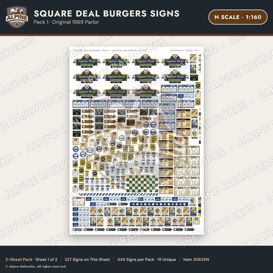 Alpine Railworks 30635N N Scale Fast Food Signs - Square Burgers