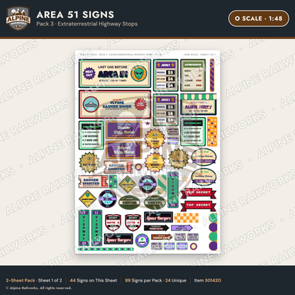 Alpine Railworks 30142O O Scale Area 51 Signs