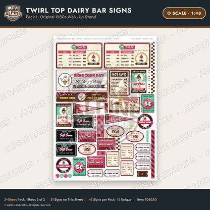 Alpine Railworks 30623O O Scale Fast Food Signs - Ice Cream Dairy Bar