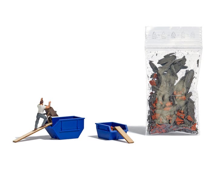 Busch 8281 N Scale Filling Skip Dumpsters - Action Set -- 2 Different Dumpsters,