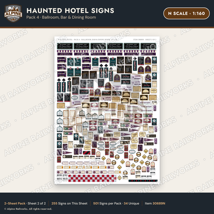 Alpine Railworks 30689N N Scale Haunted Hotel Signs - Ballroom & Bar